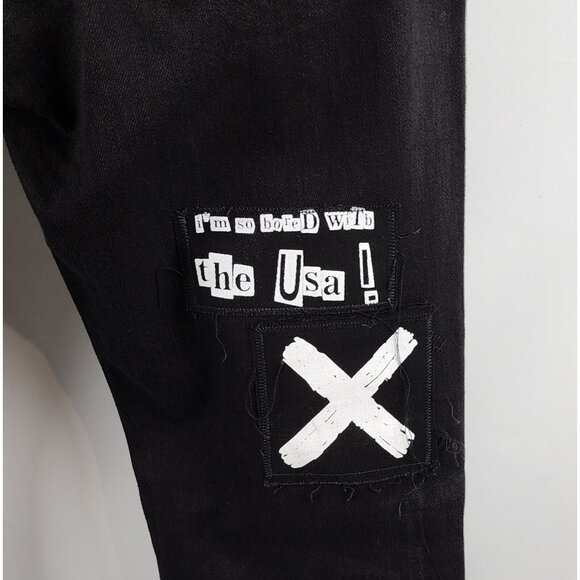 mnml Jeans Mens 40 Vintage Black New Order Corporate Rock Still Sucks Denim NWT - Picture 13 of 16